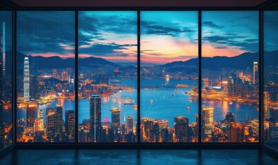 Cityscape Night View with Mountains