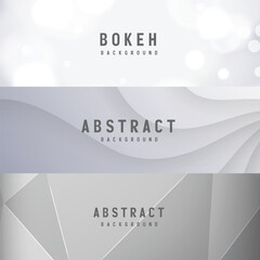 Grey abstract backgrounds; bokeh, wave, geometric; website banners
