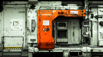 Rusty Orange and White Industrial Machine Panel Detail