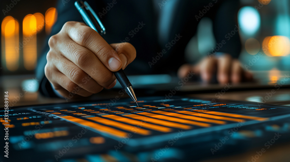 Poster individual concentrating on writing notes on a digital tablet for enhanced procurement cost optimiza