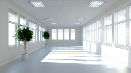 Fototapeta premium Bright Modern Office Interior with Sunlight and Plants