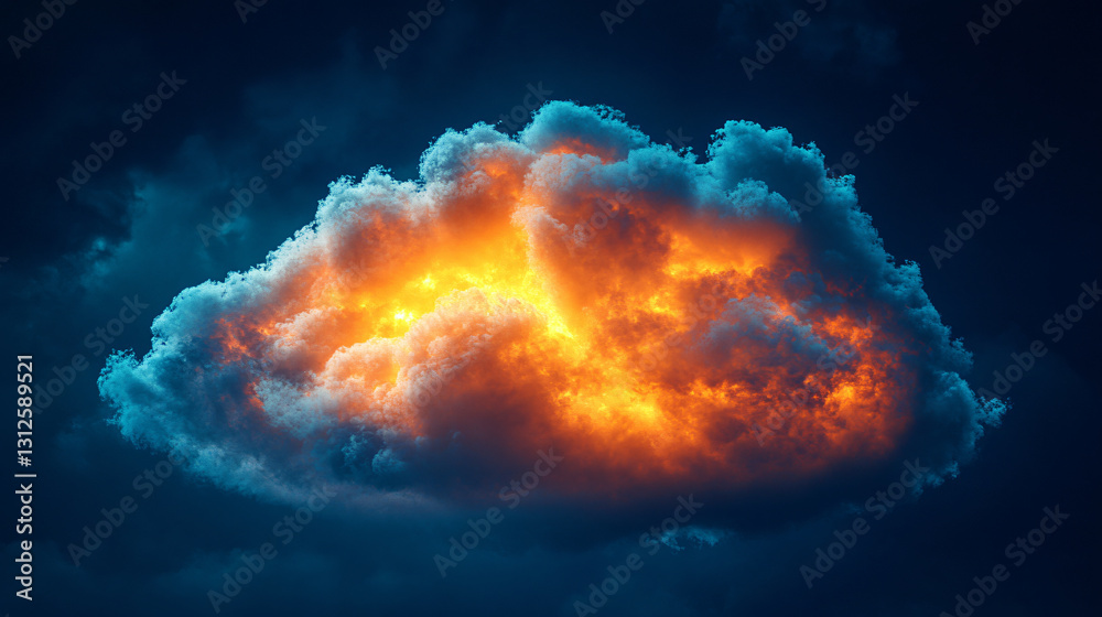 Poster fluffy white cloud in a bright sky representing the essence of cloud computing for digital transform