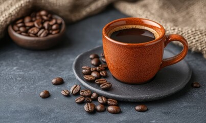 Coffee and Notebook on a Grey Table