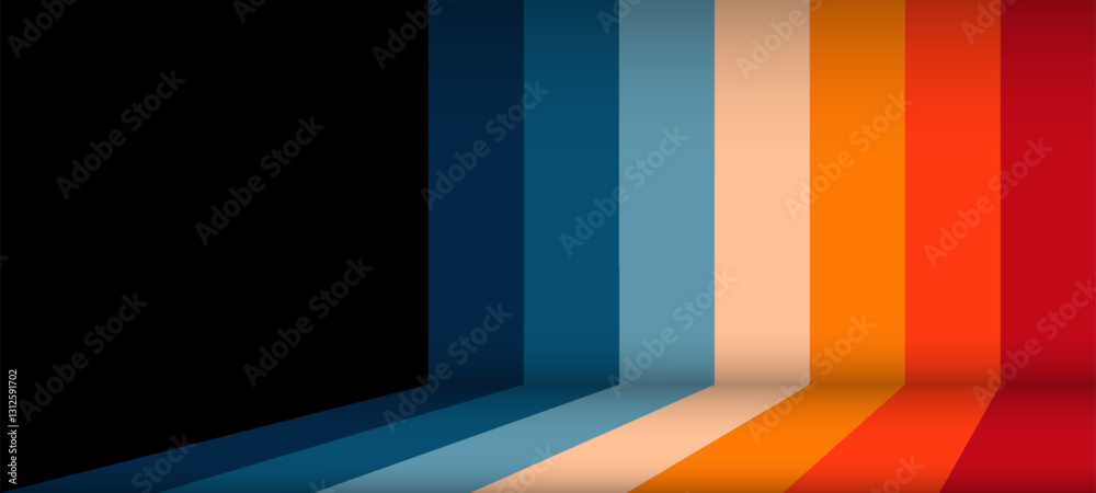 Poster Retro minimalist vector graphic with stripes in different colors. vertical lines. simple vector graphics. retro style of 1970s or 1980s design. Black background.