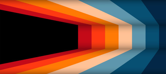 Obraz premium Minimalist retro futuristic background with stripes. vector background with retro colors. symmetrical design. print mockup template. website cover. empty space in the middle