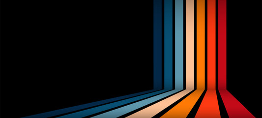 illustration of retro colored stripes on a black background. vertical lines. vintage graphic design. minimalistic vector illustration. © hiten666
