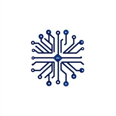 Minimalist technology logo featuring a circuit board pattern in a symmetrical modern blue design

