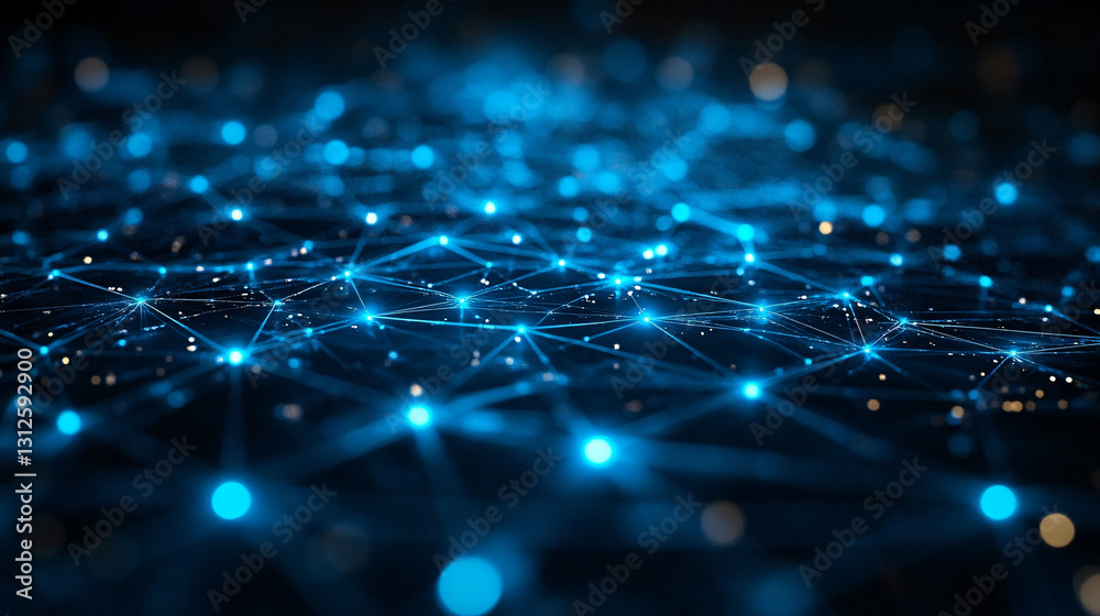 Poster network of blue lights in abstract digital design representing interconnectedness in procurement con