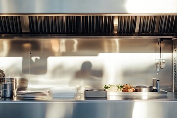 A stylish and modern food truck with a sleek design, vibrant colors, and an inviting serving window, ready to serve delicious street food.

