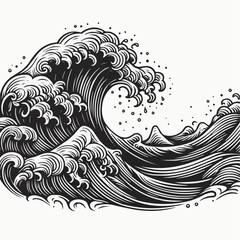 Fototapeta premium Dynamic black and white wave illustration in traditional style