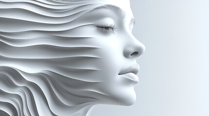 A stylized white face featuring undulating patterned texture design