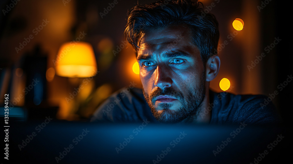 Poster Sleep-deprived office worker with focused expression working on computer while battling tiredness in office space