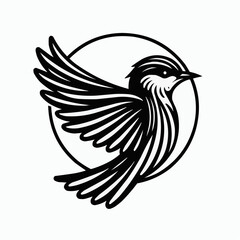 Obraz premium Elegant black and white illustration of a flying bird within a circular frame