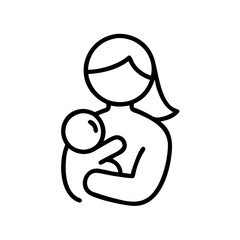 Obraz premium Minimalist mother breastfeeding baby line icon in black and white