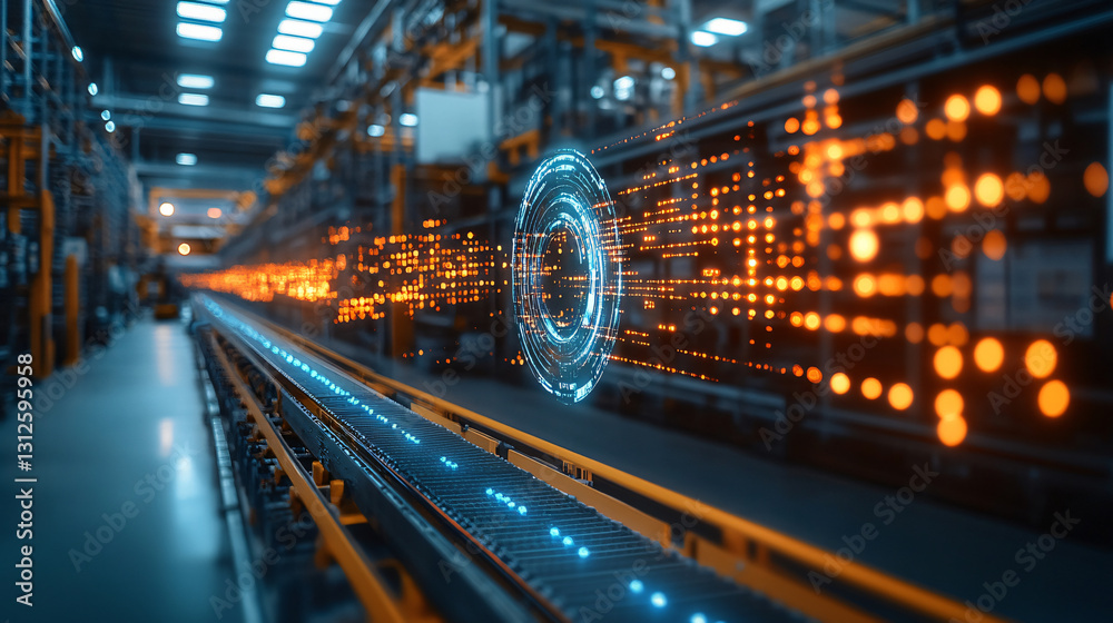 Poster large machine room filled with advanced technology for warehouse automation and ai-powered procureme