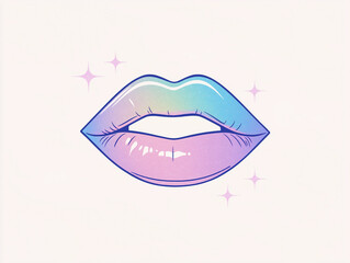Colorful shimmering lips with a gradient effect and sparkles create a captivating visual focus