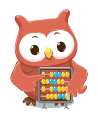 Cute cartoon owl holding an abacus, whimsical design, for educational or playful themes