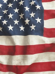 Fototapeta premium American Flag Draped in Glory - A weathered American flag, symbolizing patriotism, history, freedom, unity, and national pride. A powerful evoking a sense of national identity