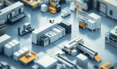 Fototapeta premium A spacious industrial facility with machinery and organized workflow.