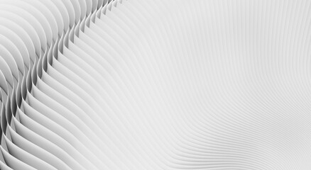 Graphic 3D rendering of white background, wavy lines form intricate elegant abstract striped pattern.