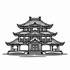 Traditional Asian architecture, pagoda architectural design illustration