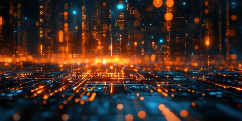 Colorful abstract digital landscape depicting a glowing network of interconnected data streams