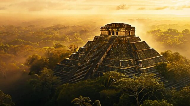 Maya-Pyramide im Nebel