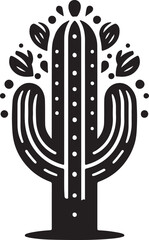 Stylized Cactus Desert Plant Black Ink Artwork,