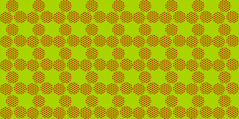 Vector seamless pattern with hearts, Abstract Geometric Pattern with Repeating Circular Shapes in Yellow and Green"