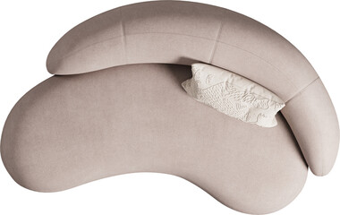 Top view of pink modern upholstered sofa