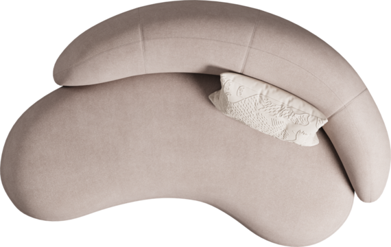 Top view of pink modern upholstered sofa