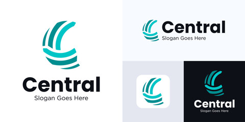 Creative Letter C logo icon design with capital or marketing sign, Initial C logo for technology and Globe business, Simple modern icon C concept vector illustration inspiration with stacked line art.