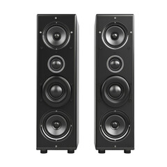 Fototapeta premium Stylish audio loudspeakers rendered from the front, isolated on a transparent background for clarity, audio loudspeakers, front view, 3d render, isolated on transparent background