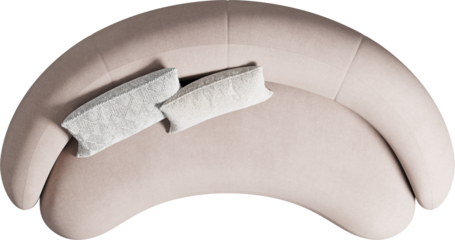 Top view of pink modern upholstered sofa