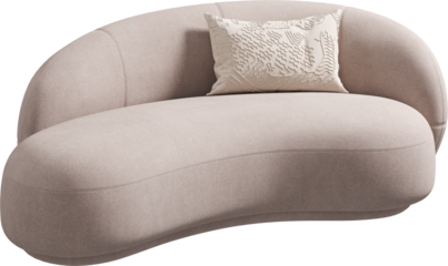 Perspective view of pink modern upholstered sofa