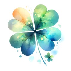 흰 배경, 네잎클로버, 수채화, jpeg (white background, four-leaf clover, water colour, jpeg)