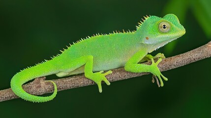 Bright Green Lizard on Dark Branch