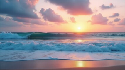 Fototapeta premium Golden sunset reveals the infinite grace of majestic ocean unveiling breathtaking evening views