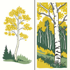 Autumn forest with trees and colorful leaves in the meadow