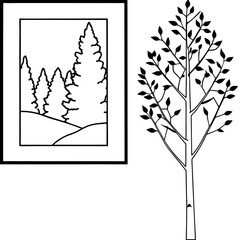 Fototapeta premium QUAKING ASPEN tree Vector silhouettes of various trees and plants in nature