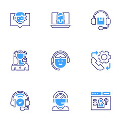 Support icon set. Bold line style. Duotone colors. Editable stroke. customer service agent, online support, customer support, technical support, support