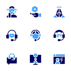 Support icon set. Bold style. Duotone colors. telemarketer, support, chat, technical support, customer service agent, online support