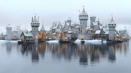 Fototapeta premium Snowy Fairytale City at Twilight