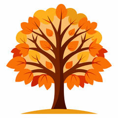 Set of tree and leaf collection hand drawn flat design vector element. botanical set of bare trees and ones with leaves and lush green