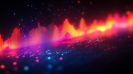 Abstract digital music visualization in vibrant colorful light patterns