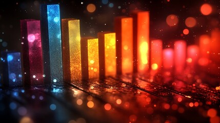 Colorful data representation shows a rising and falling trend graph