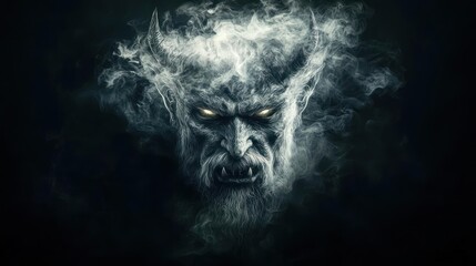 Gaseous Demon Face Emerging From Darkness