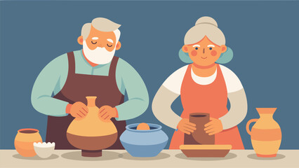 Despite the delicate nature of their craft the elderly pottery masters work with a sense of strength and determination their years of experience evident in every piece they create.. Vector