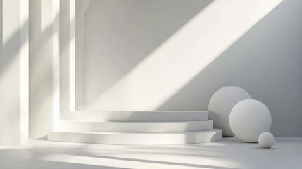 Obraz premium minimalist white abstract background with layered geometric shapes and soft shadows, clean and modern design