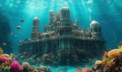Sunken palace coral reef vibrant fish underwater scene